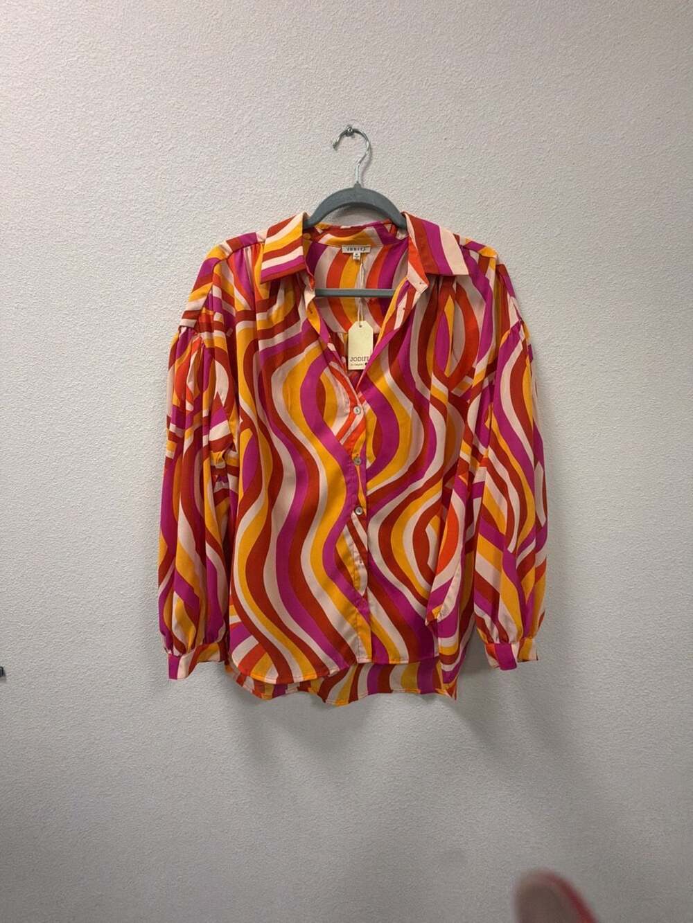 Jodifl Button Down Blouse Size M Multi Color Swirl Retro Long Sleeve